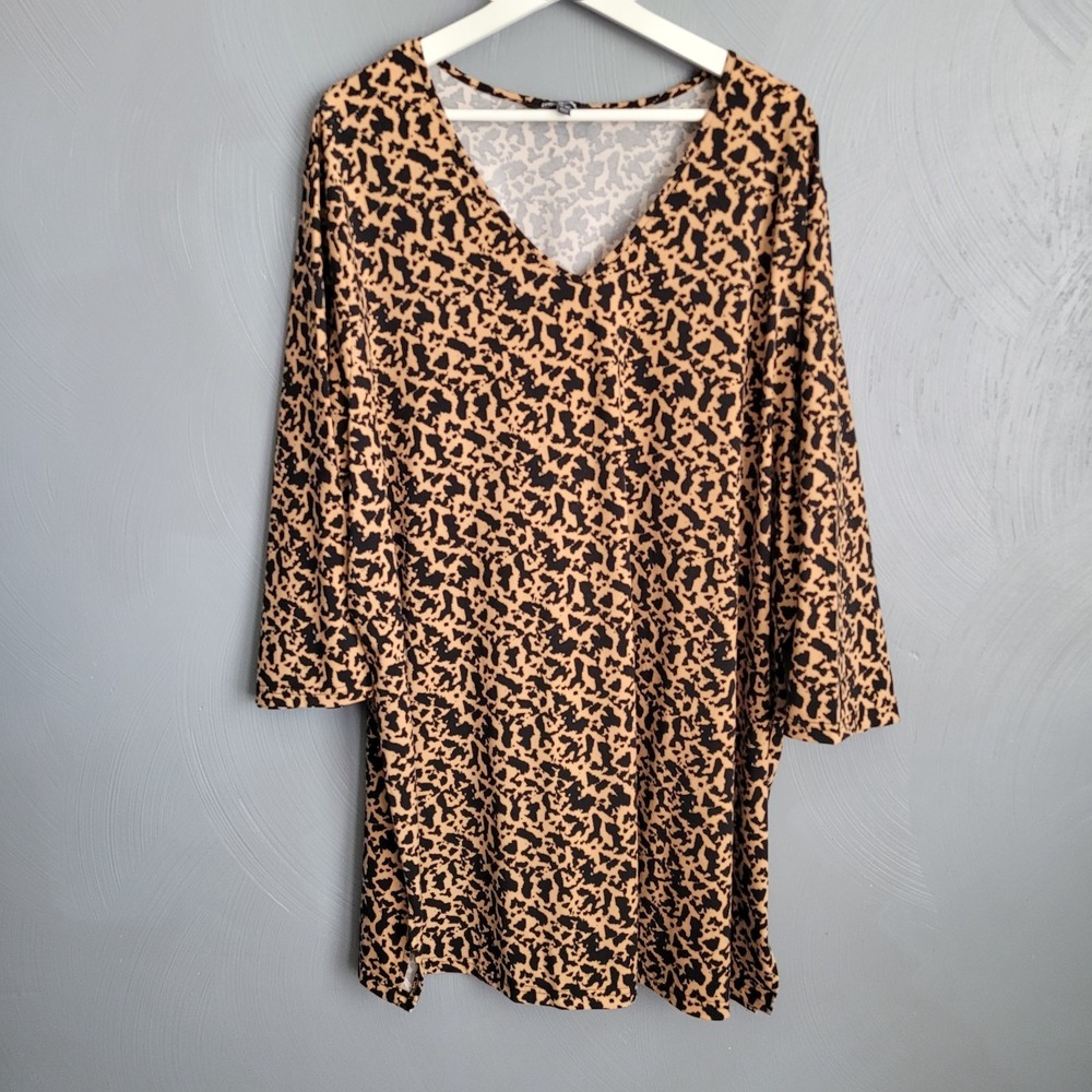 ULLA POPKEN Top Size 28/30 Plus‎ V-Neck 3/4 Sleeve Animal Print Blouse